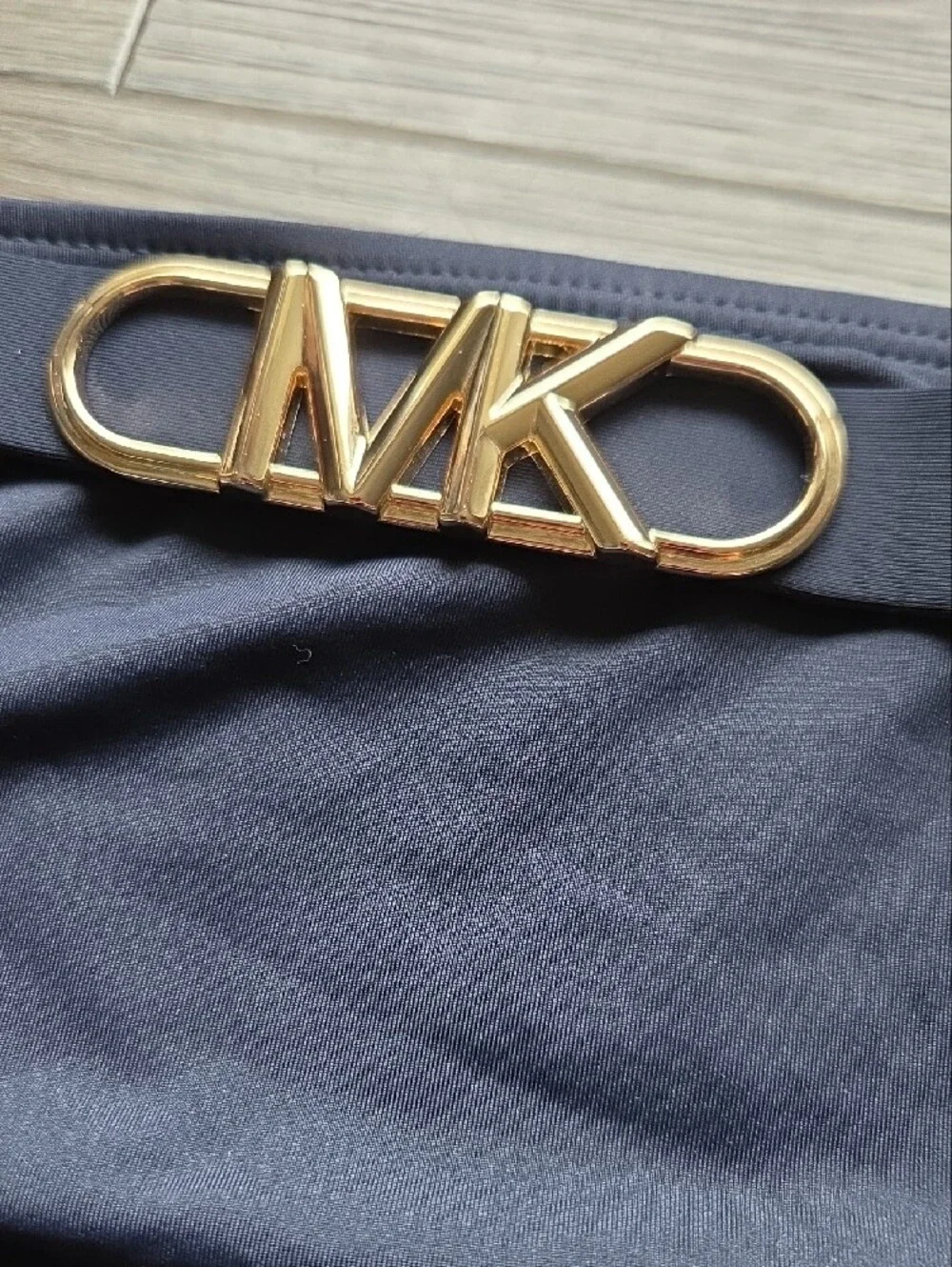 Nwot Michael Michael Kors Navy Bikini Bottom with Gold MK Buckle Size Medium